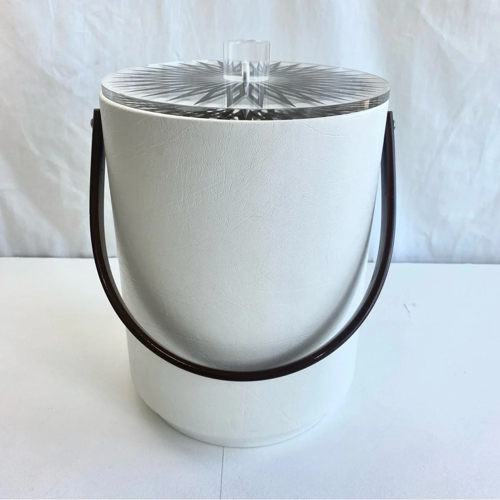 Morgan Designs Bucket Brigade Vintage 70s White Brown Vinyl Insulated Ice Bucket